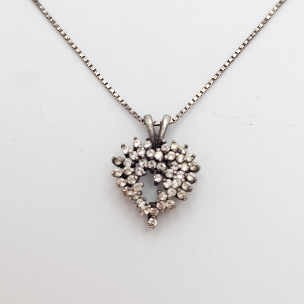 Sterling Silver Clear CZ Heart Pendant Necklace